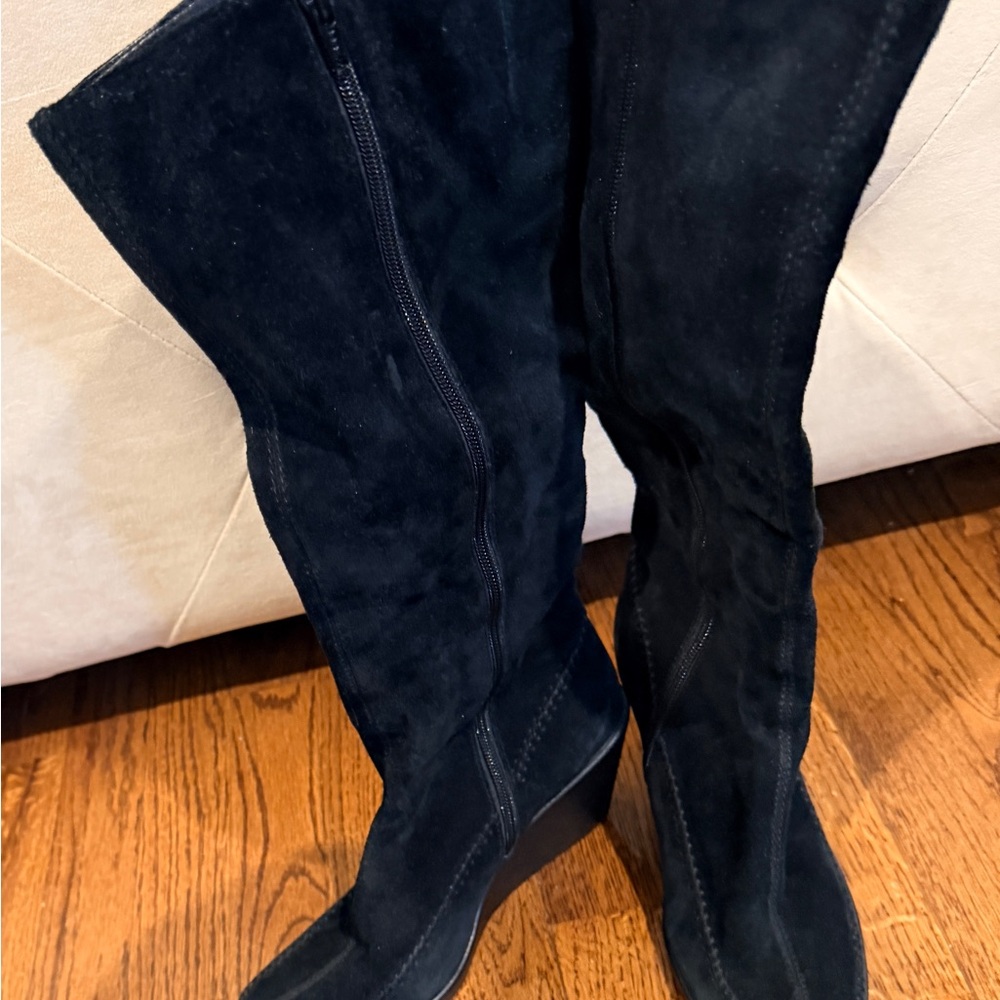 Women's Aerosoles Black Suede Knee-High Wedge Boots